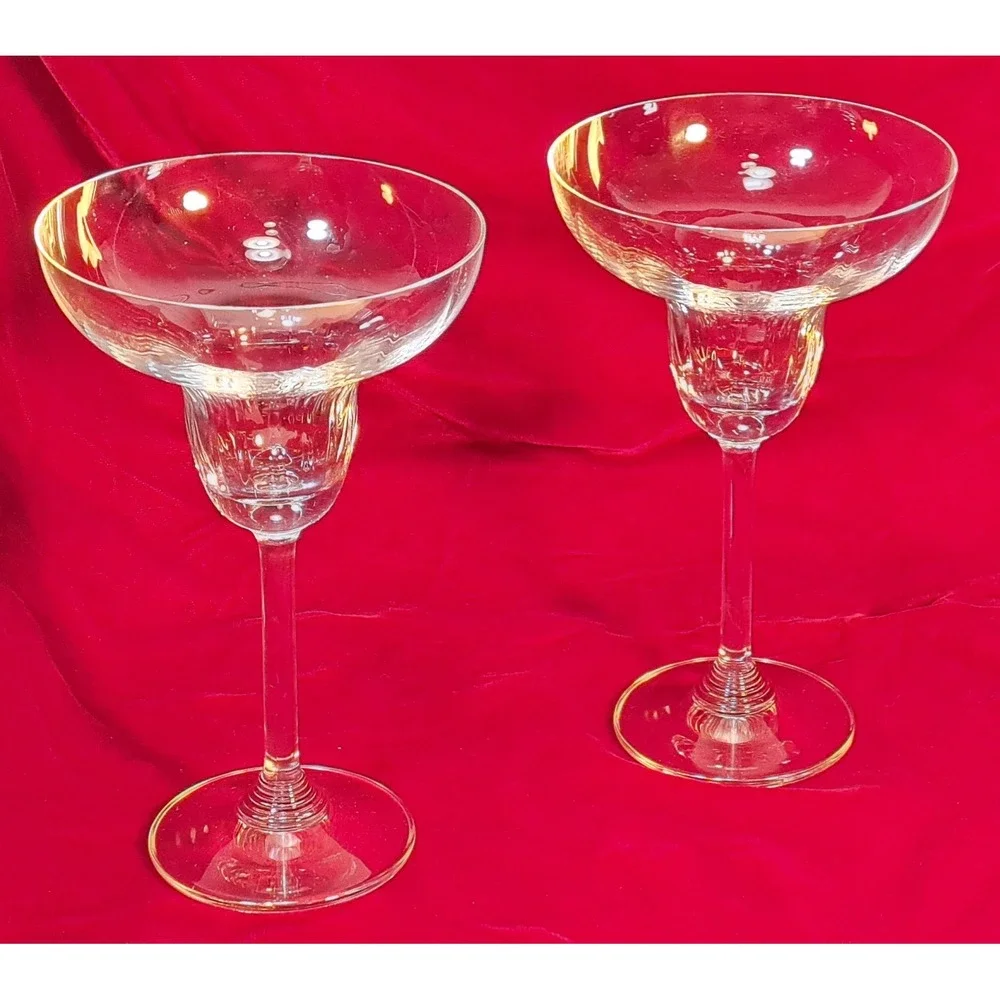Set of 4 Clear Glass Margarita Glasses Ribbed Well Stemmed Barware Cocktail Set